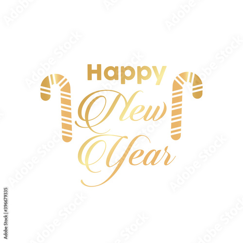 happy new year golden lettering with canes