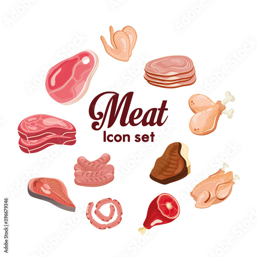 delicious fresh eleven butchery products and lettering vector illustration design