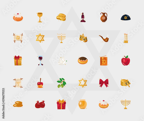 bundle of thirty hanukkah set icons vector illustration design