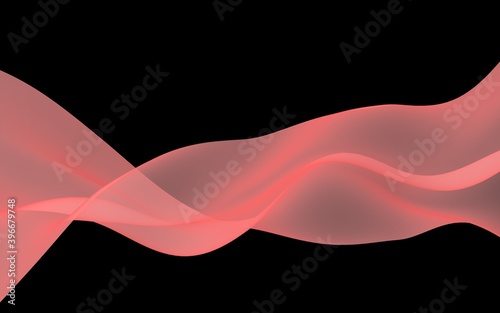 Abstract wave. Scarf. Bright ribbon on black background. Abstract smoke. Raster air background. 3D illustration