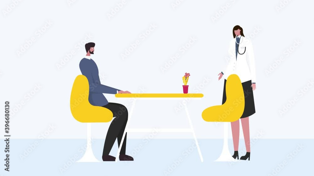Male patient animation doing consultation with his doctor in the hospital. Shot in 4k resolution Male patient animation doing consultation with his doctor in the hospital. Shot in 4k resolution