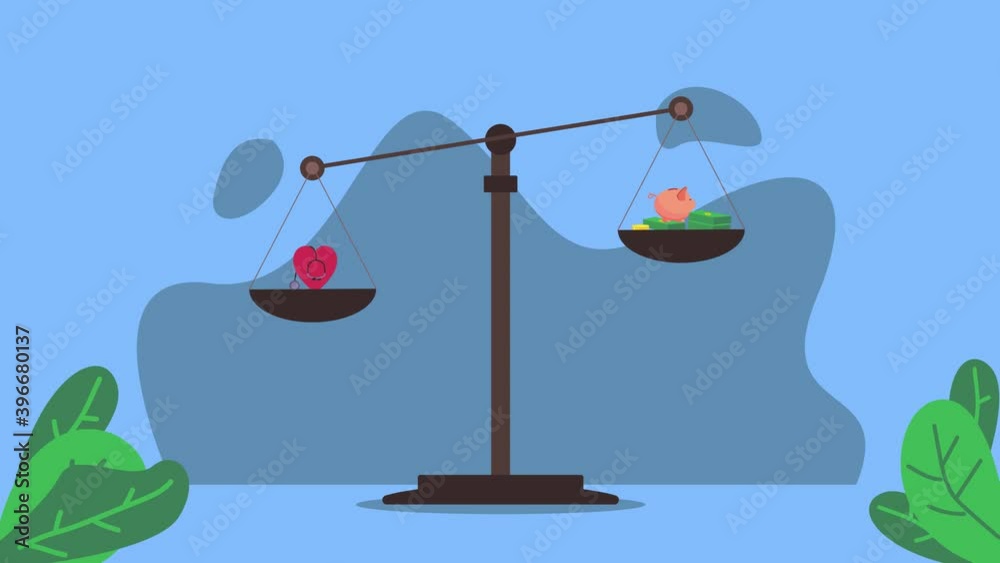 Expensive health cost concept. Imbalance scale animation with piggy