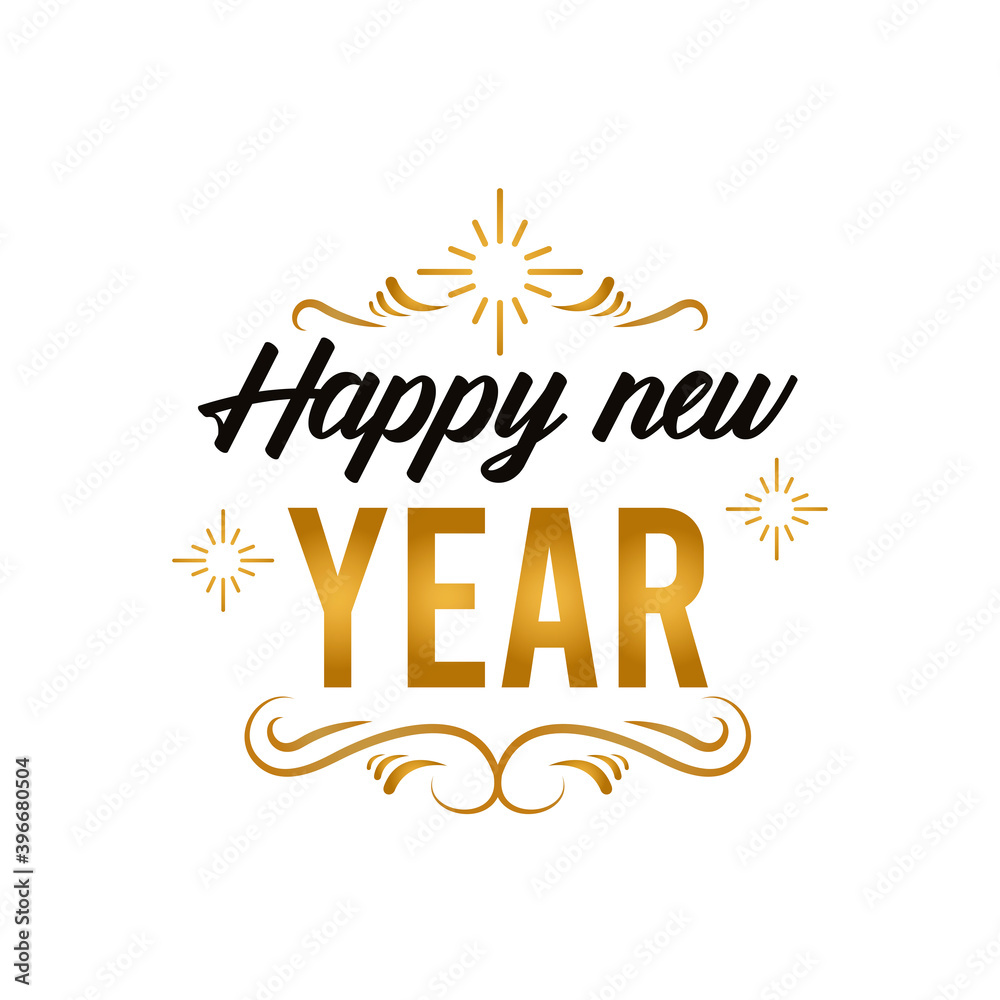 happy new year lettering card in golden frame