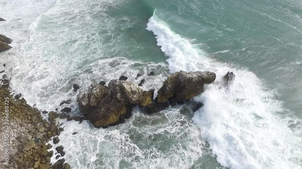 Aerial view of waves crashing on rocks. Wild ocean wave before storm
Aerial view of waves crashing on rocks. Wild ocean wave before storm