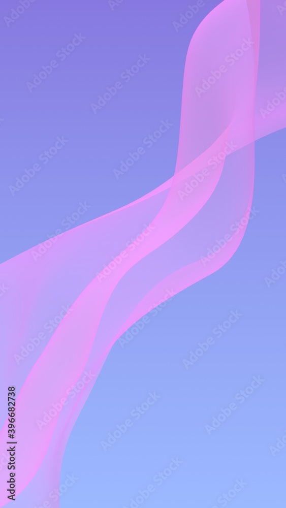 Pink wave on blue sky abstract background. Fluttering pink scarf. Waving on wind pink fabric. Vertical orientation. 3D illustration Pink wave on blue sky abstract background. Fluttering pink scarf. Waving on wind pink fabric. Vertical orientation. 3D illustration
