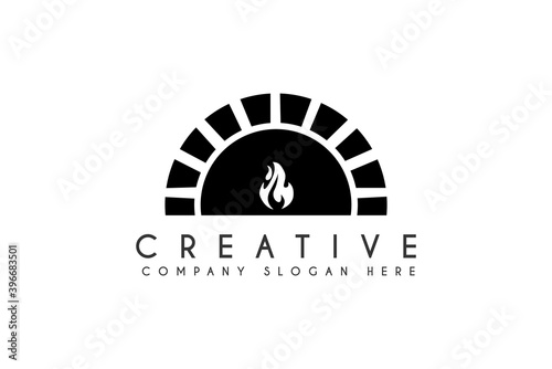 Pizza Pizzeria baked in traditional wood oven logo design vector illustration. Pizza Pizzeria baked in traditional wood oven logo design template element