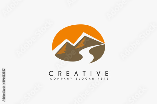 Landscape River Creek mountain Logo Design, Vector Nature Brand Logo