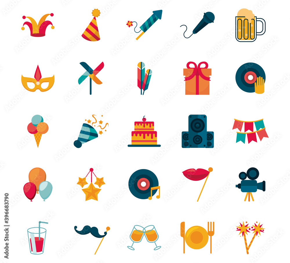 bundle of twenty five party set icons