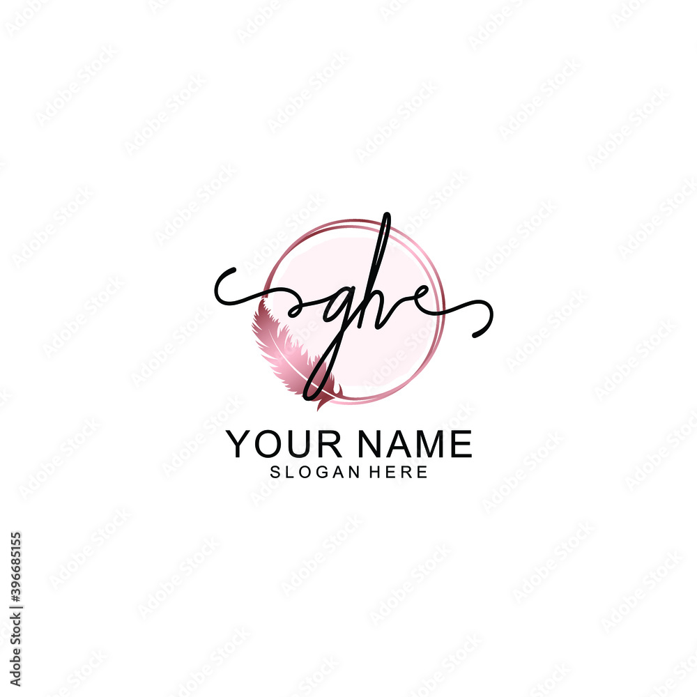 Initial GH Handwriting, Wedding Monogram Logo Design, Modern Minimalistic and Floral templates for Invitation cards