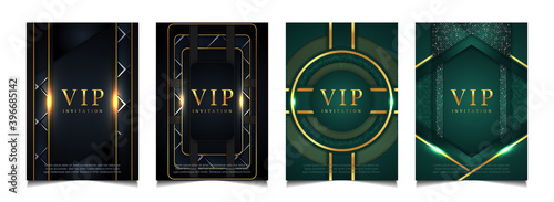 Set of collection luxury covers design template blue and green with elegant gold. Vector layout premium vip style for books, magazines, poster celebration, flyer anniversary, package, invitation, card