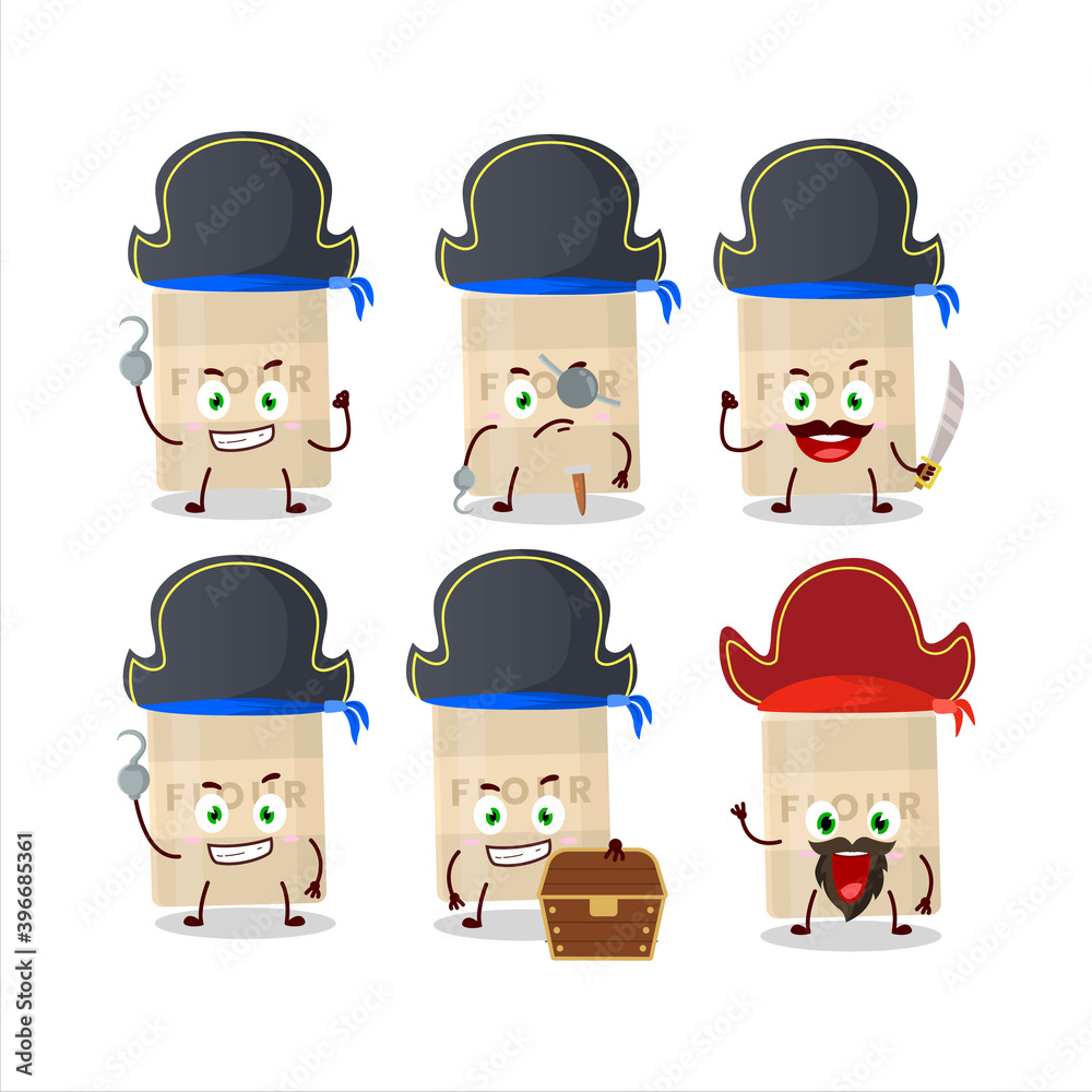 Cartoon character of white flour with various pirates emoticons Cartoon character of white flour with various pirates emoticons