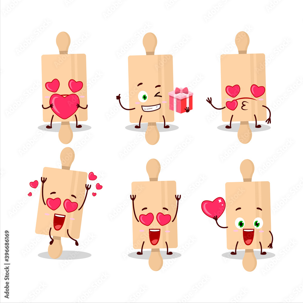 Rolling pin cartoon character with love cute emoticon