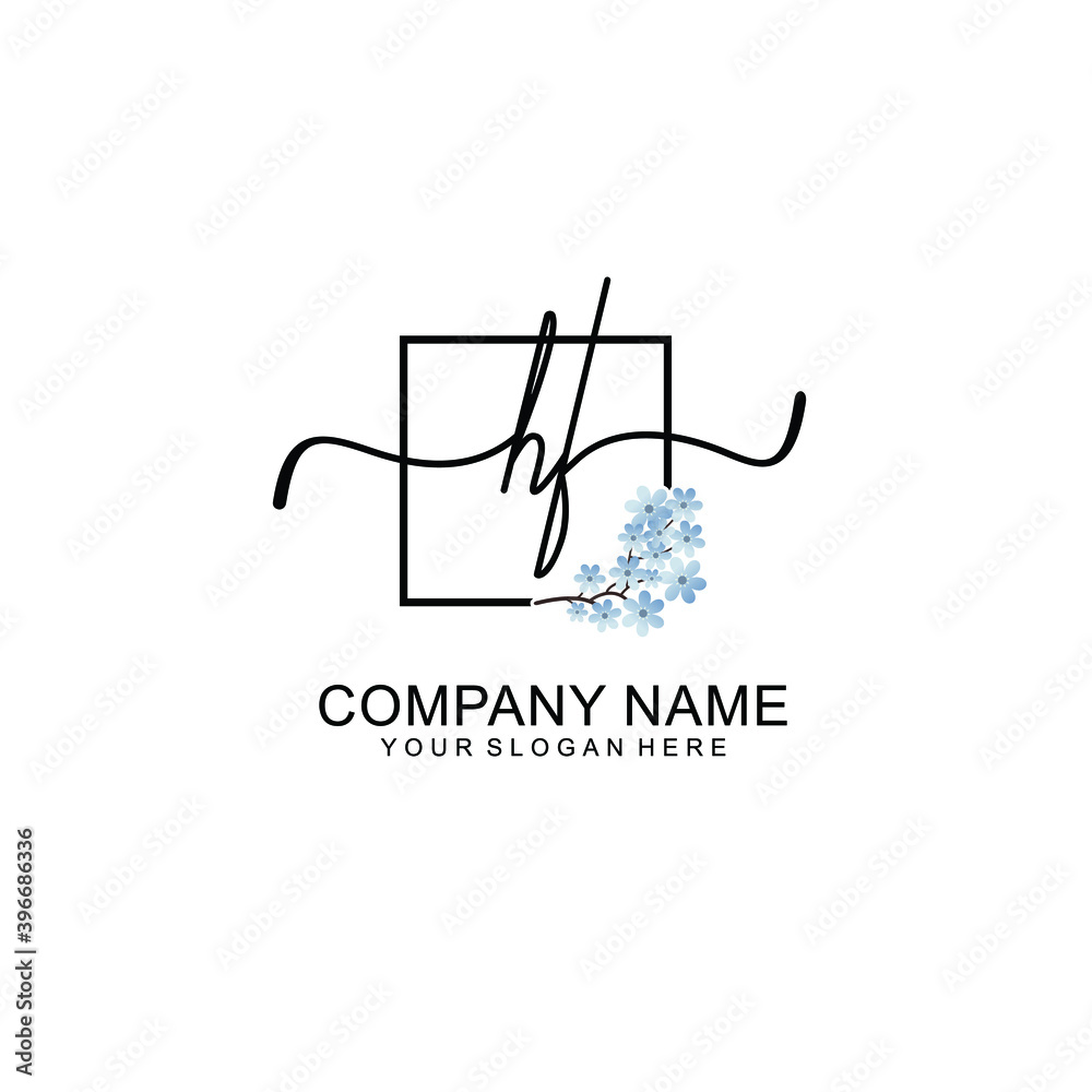 Initial HF Handwriting, Wedding Monogram Logo Design, Modern Minimalistic and Floral templates for Invitation cards