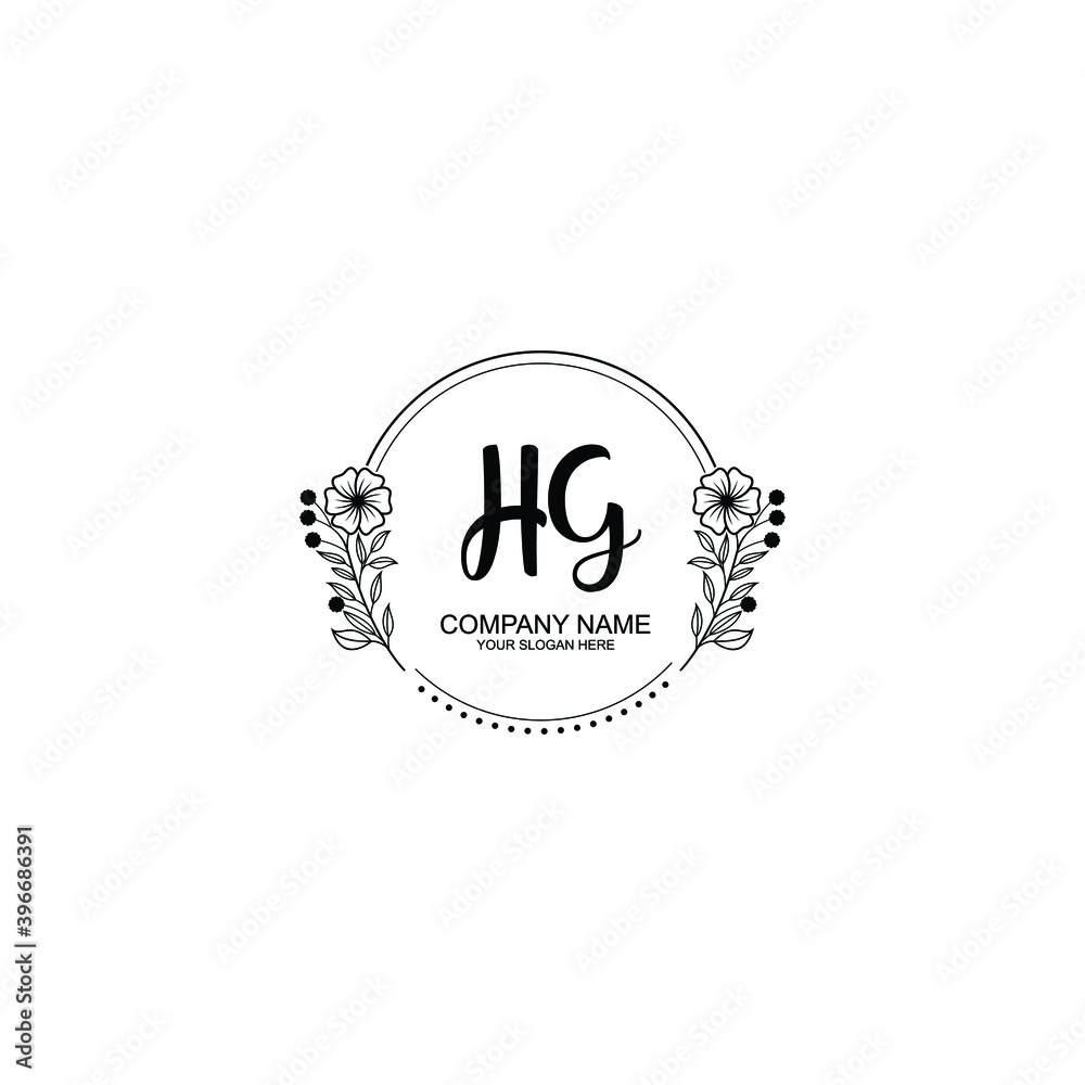 Initial HG Handwriting, Wedding Monogram Logo Design, Modern Minimalistic and Floral templates for Invitation cards