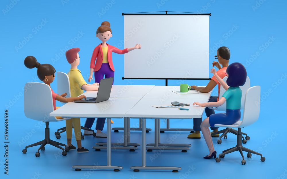 Business people having casual discussion during meeting,Business meeting  concept, 3d rendering,. Cartoon characters. Stock Illustration | Adobe Stock
