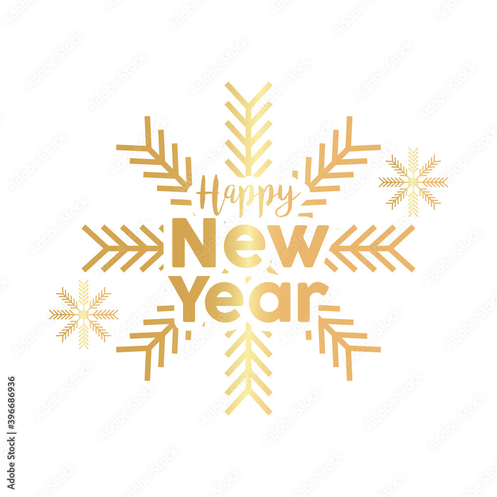 happy new year golden lettering with snowflakes happy new year golden lettering with snowflakes