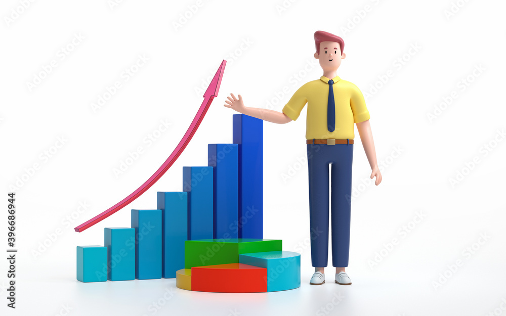 A man standing with a chart. financial and investing money concept. 3d rendering,conceptual image A man standing with a chart. financial and investing money concept. 3d rendering,conceptual image