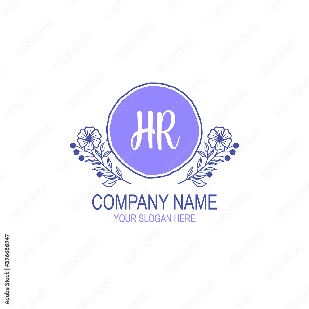 Initial HR Handwriting, Wedding Monogram Logo Design, Modern Minimalistic and Floral templates for Invitation cards