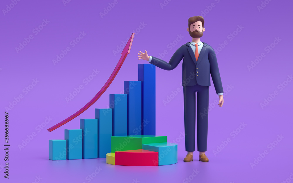 A man standing with a chart. financial and investing money concept. 3d rendering,conceptual image A man standing with a chart. financial and investing money concept. 3d rendering,conceptual image