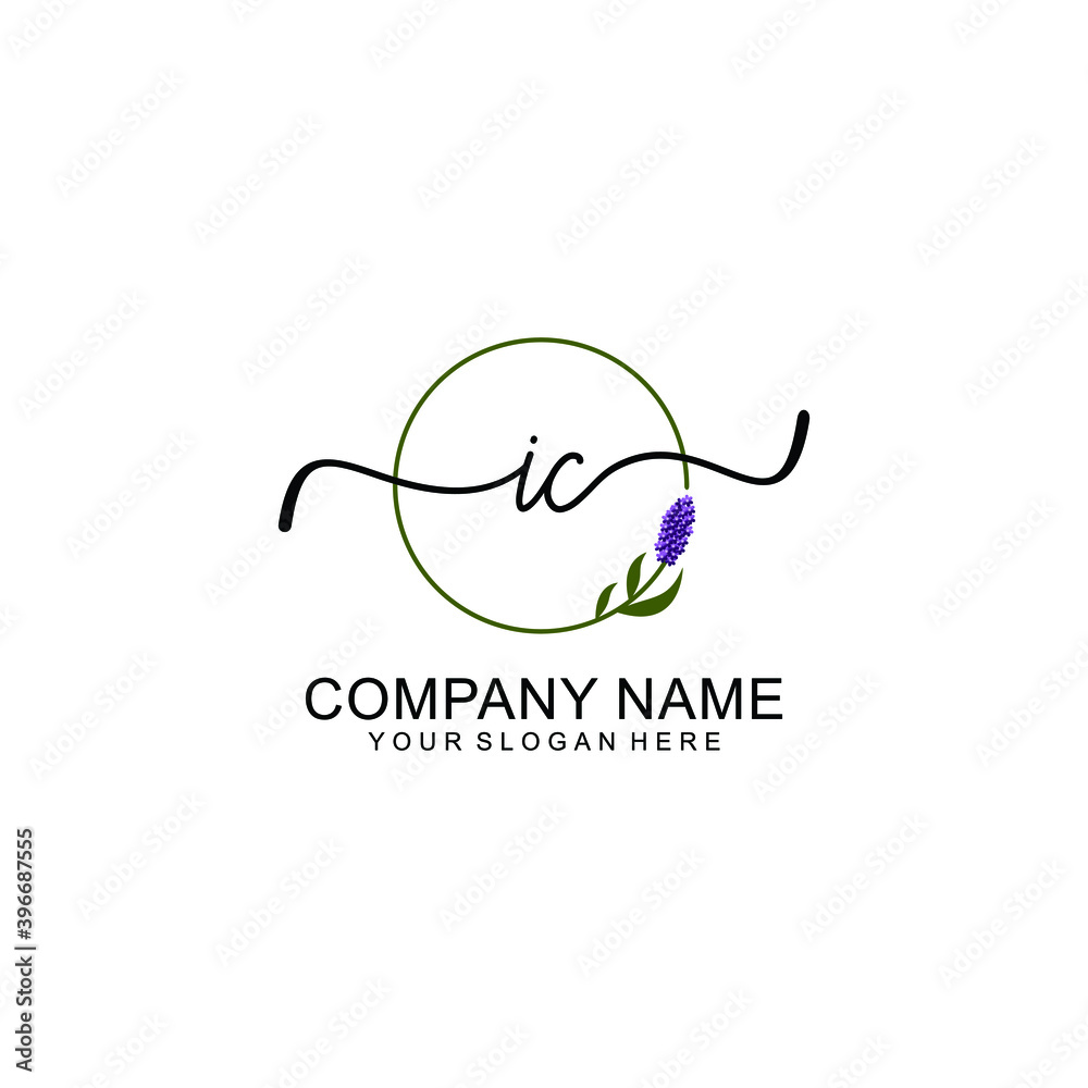 Initial IC Handwriting, Wedding Monogram Logo Design, Modern Minimalistic and Floral templates for Invitation cards