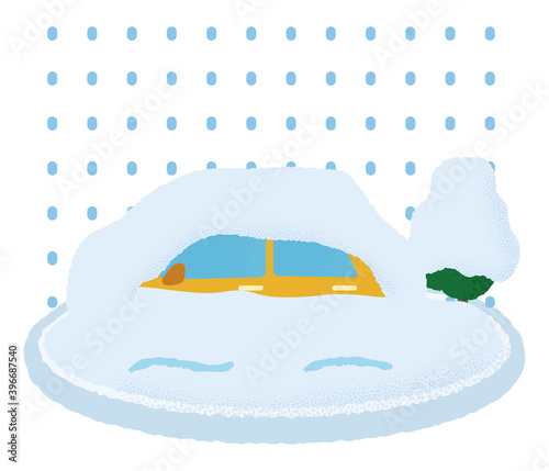 大雪の被害に遭う黄色いタクシーのベクターイラスト