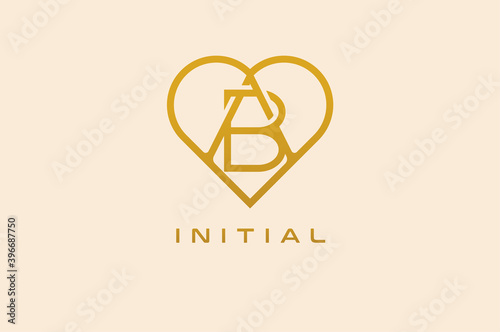 Abstract initials  A and B logo, gold colour line style heart and letter combination, usable for brand, card and invitation, logo design template element,vector illustration