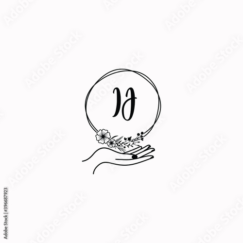 Initial IJ Handwriting, Wedding Monogram Logo Design, Modern Minimalistic and Floral templates for Invitation cards