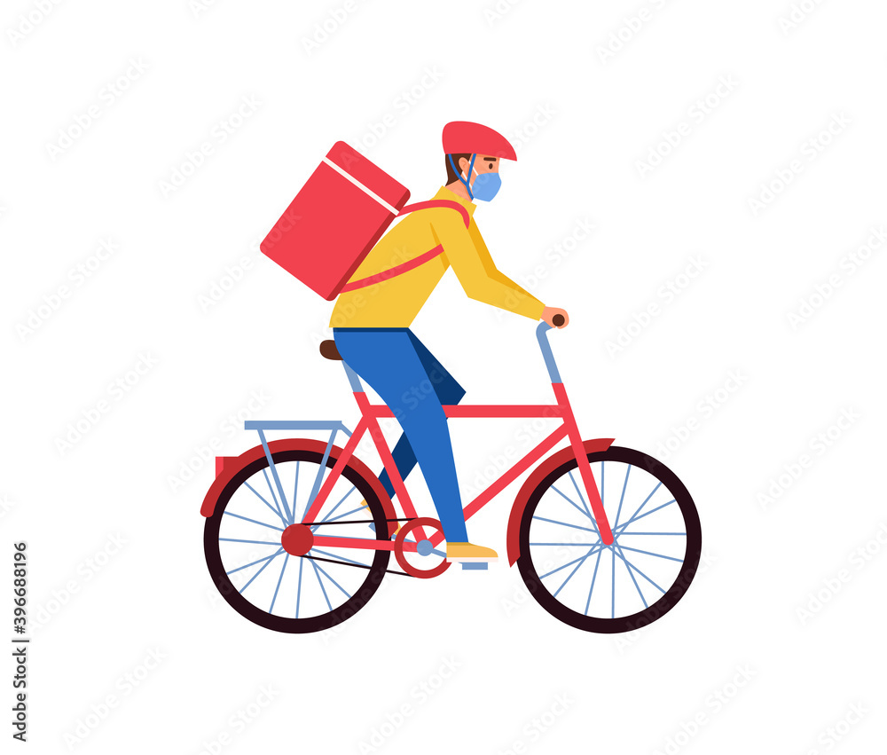 Delivery man courier riding a bike vector illustration Delivery man courier riding a bike vector illustration