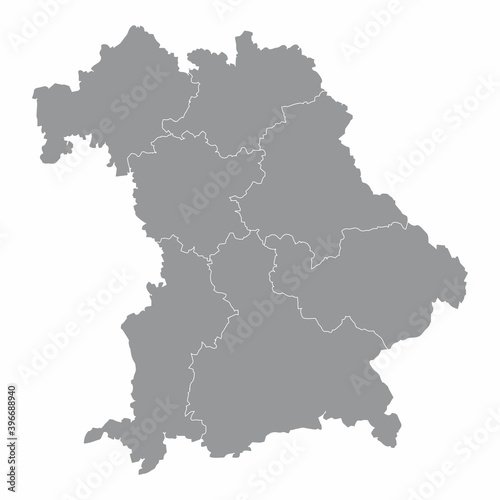 The Bavaria isolated map divided in regions  Germany