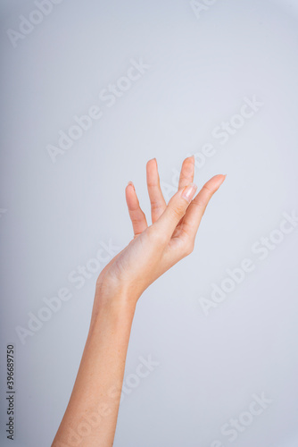 Woman barehand isolate on white background.