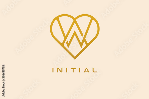 Abstract initials  A and W logo, gold colour line style heart and letter combination, usable for brand, card and invitation, logo design template element,vector illustration