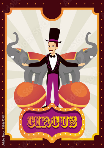 circus ringmaster with elephants in balloons character