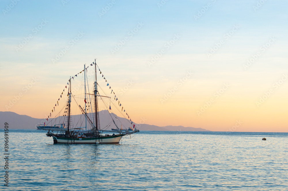a traditional Portuguese ship was docking at Timor Sea, Timor Leste
