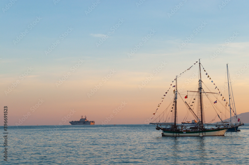 a Portuguese traditional ship was in Dili sea, Timor Leste