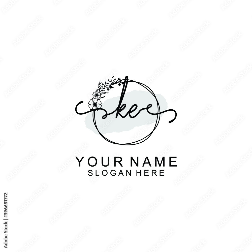 Initial KE Handwriting, Wedding Monogram Logo Design, Modern Minimalistic and Floral templates for Invitation cards