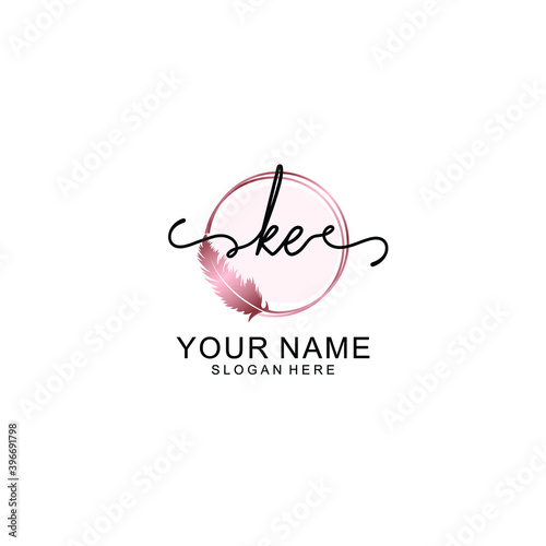 Initial KE Handwriting, Wedding Monogram Logo Design, Modern Minimalistic and Floral templates for Invitation cards