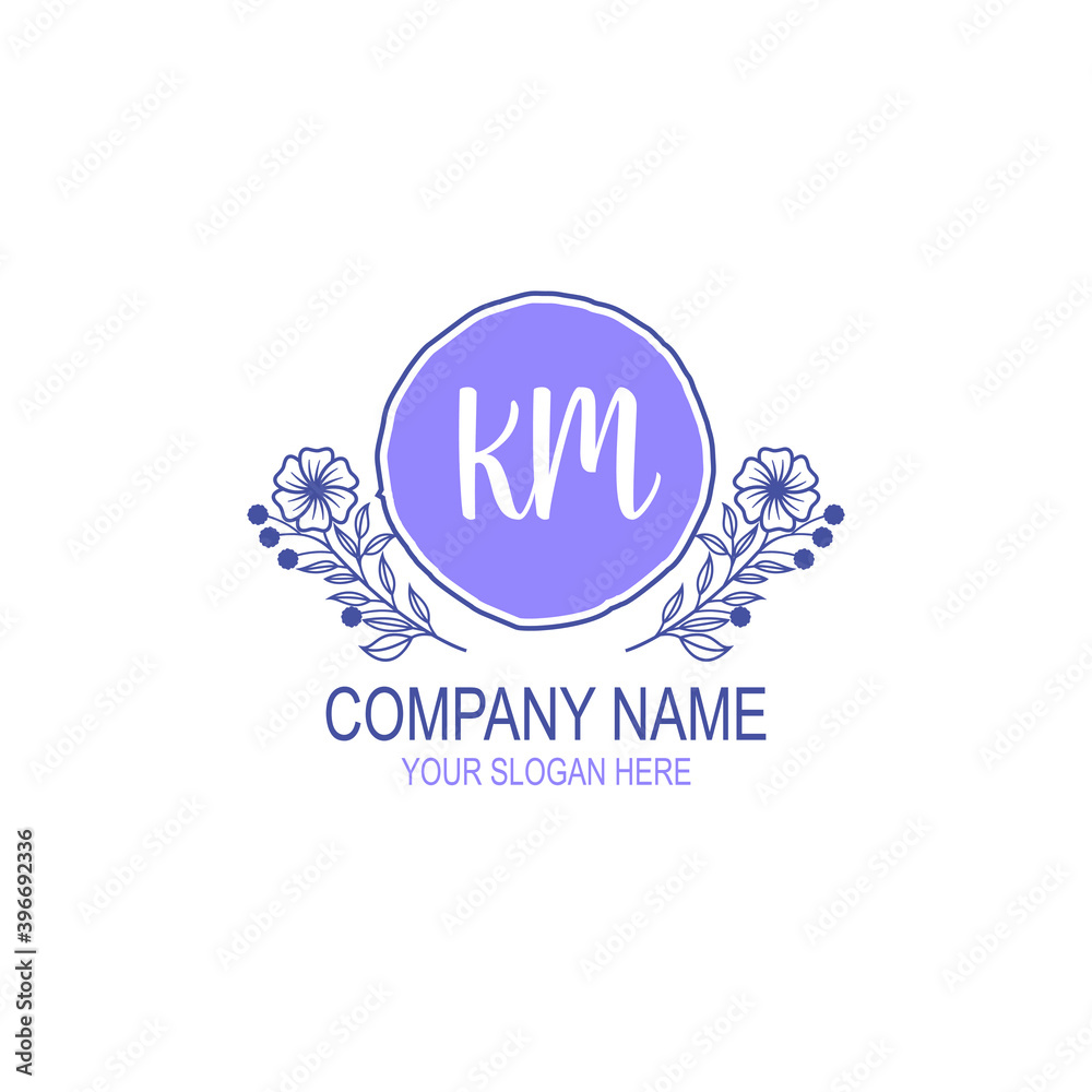 Initial KM Handwriting, Wedding Monogram Logo Design, Modern Minimalistic and Floral templates for Invitation cards