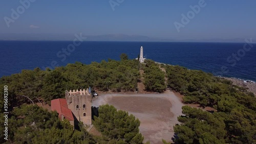 Aerial view of Cranae or Marathonisi island with Tzanetakis medieval tower photo