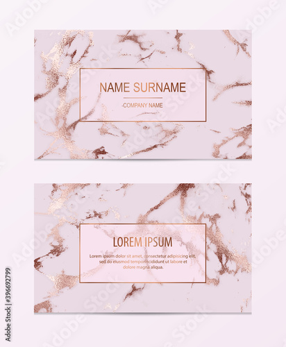 Marble design business cards with rose gold foil texture.