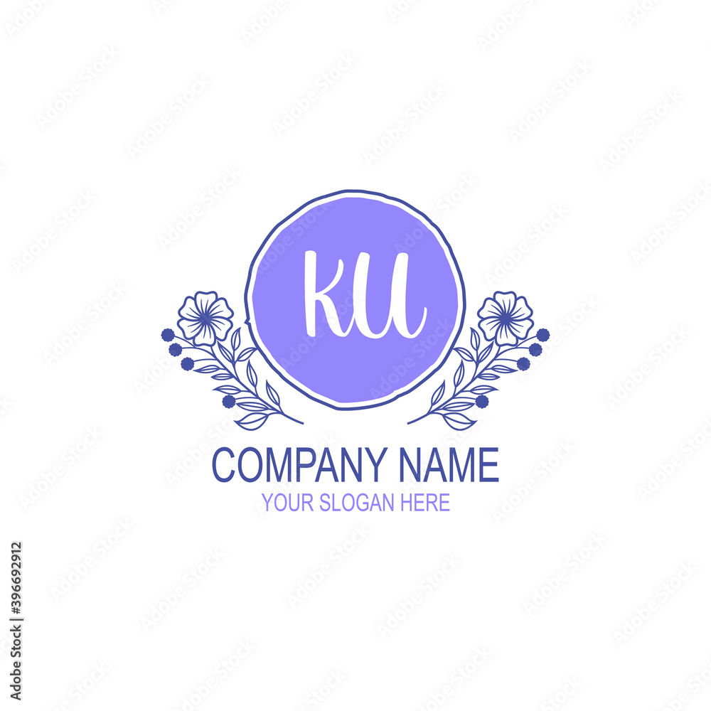 Initial KU Handwriting, Wedding Monogram Logo Design, Modern Minimalistic and Floral templates for Invitation cards