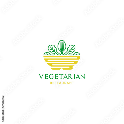 Vegetarian Salad in Bowl Icon with Spoon and Fork  Healthy Food  Modern Vector Illustration for Salad Bar