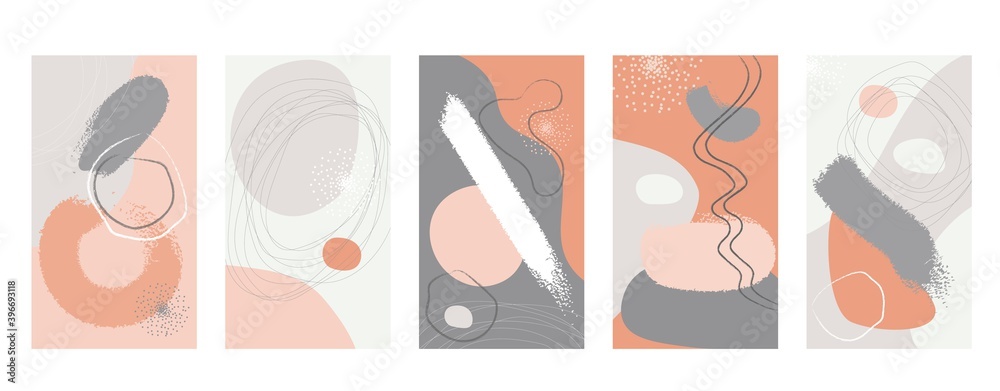 Vector set of abstract hand painted backgrounds for social media stories design, wall decoration pattern, modern poster, prints. Abstract background illustrations