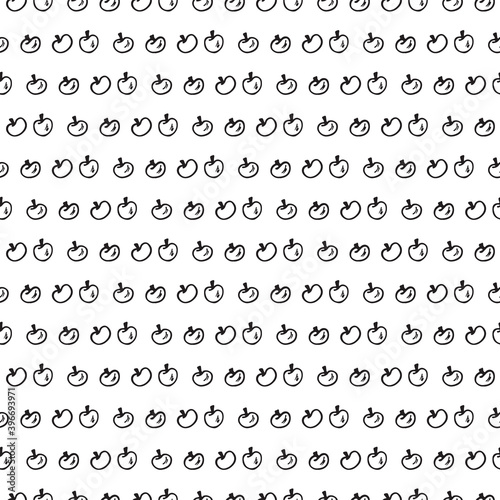 Fruit background. Hand drawn doodle apple seamless pattern. Background for kids. Children's wallpaper. Black and White.