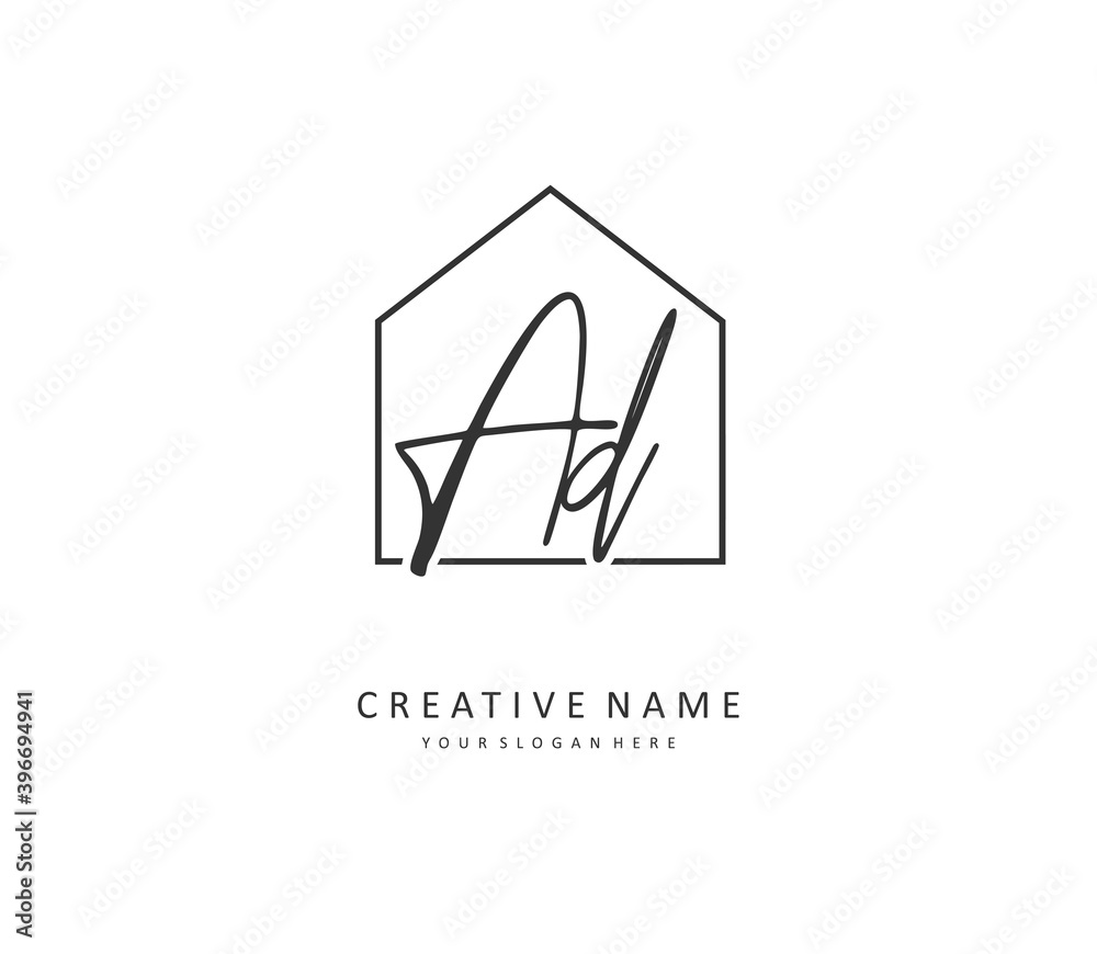 AD Initial letter handwriting and signature logo. A concept handwriting initial logo with template element.
