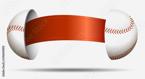 baseball halves with red ribbon inside. Ball for choosing an opponent. Sports lot, luck. Vector