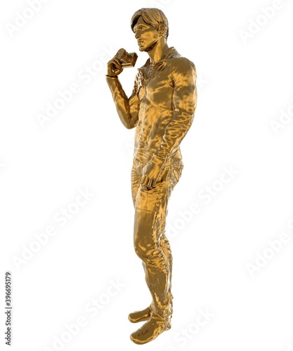 Photographer statue of gold isolated on white background 3d illustration