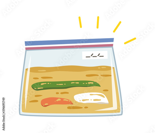 フリーザーバッグに入ったぬか床とぬか漬け野菜のイラスト