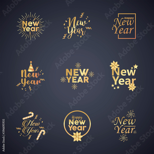 happy new year nine golden letterings