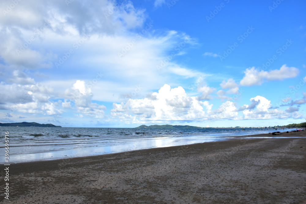 Beautiful Colorful Ocean Beach and blue sky as the background in Thailand.