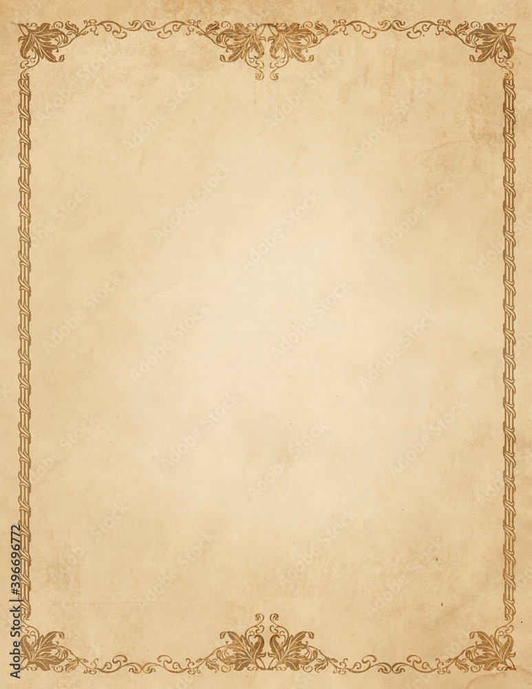 Old paper background with decorative border. Stock Photo